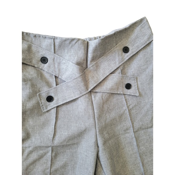 SHEIN Curve Gray Wide Leg High Waist Criss Cross Button Trousers Plus Size 1XL - Picture 2 of 3